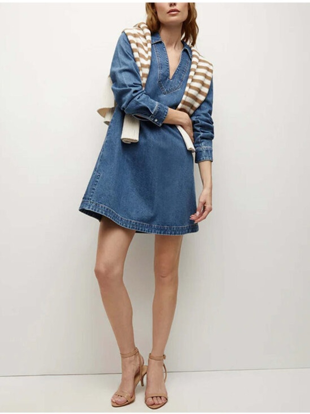 Veronica Beard Denim Mini Dress Cornflower Blue Cotton Collared Shirt Dress M